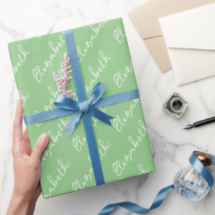 Simple Script Name Personalized Green Wrapping Paper