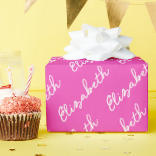 Simple Script Name Personalized Pink Wrapping Paper