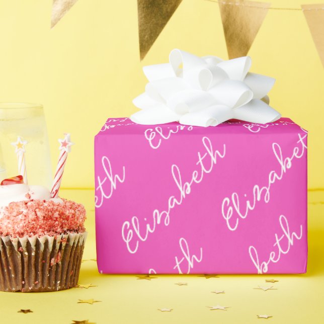 Simple Script Name Personalized Pink Wrapping Paper (Birthday Party)