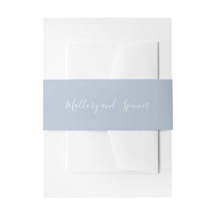 Simple Script Names Elegant Dusty Blue Wedding Invitation Belly Band