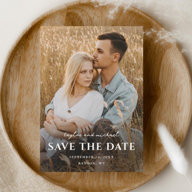 Simple Script Names Photo Wedding Save The Date Magnetic Invitation (Creator Uploaded)
