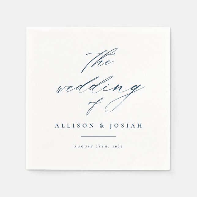 Simple Script Navy Blue Wedding Napkin (Front)