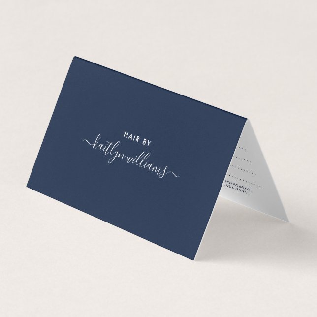 Simple Script, Navy Blue & White Appointment Card  (Front)