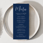 Simple Script Navy Wedding Menu<br><div class="desc">Simple wedding menu featuring "Menu" displayed in a white script with a navy background. Personalize the navy wedding menu by adding your names,  wedding date,  and menu information. Designed to coordinate with our Simple Script wedding collection.</div>