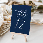 Simple Script Navy Wedding Table Number<br><div class="desc">Elegant wedding table numbers featuring the table number displayed in a simple white script with a navy background. The text and background colours can be changed to your wedding colours using the editing tools. To order these table cards, individually edit the card with the number and add it to your...</div>