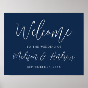 Simple Script Navy Wedding Welcome Poster
