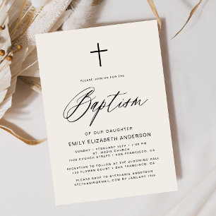 Simple Script Neutral Beige Baptism Invitation