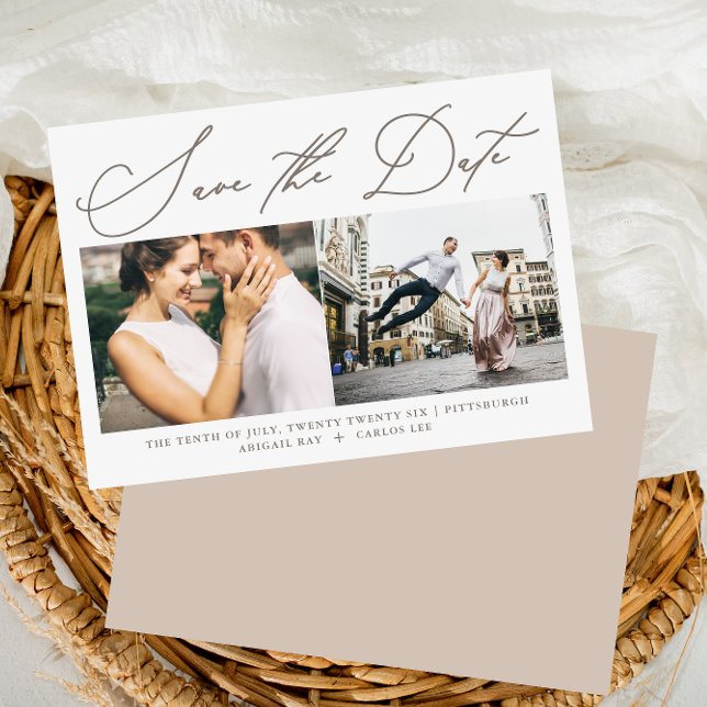 Simple Script Neutral Two Photo Modern Save The Date (Creator Uploaded)