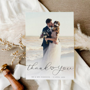 simple script newlyweds wedding photo thank you card