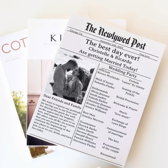 Simple script newspaper wedding save the date invitation (Creator Uploaded)