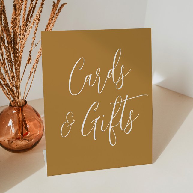 Simple Script Ochre Wedding Cards and Gifts Pedestal Sign (Creator Uploaded)