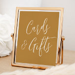 Simple Script Ochre Wedding Cards and Gifts Sign<br><div class="desc">Simple and elegant wedding sign featuring the phrase "Cards and Gifts" displayed in white script with an ochre background. Personalize the sign with optional custom text such as your names, wedding date, thank you message, etc. The sign can also be used for other events such as bridal showers, baby showers,...</div>