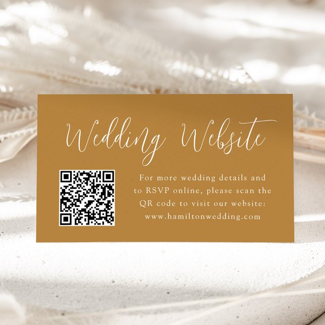 Simple Script Ochre Wedding Website QR Code Enclosure Card (Creator Uploaded)
