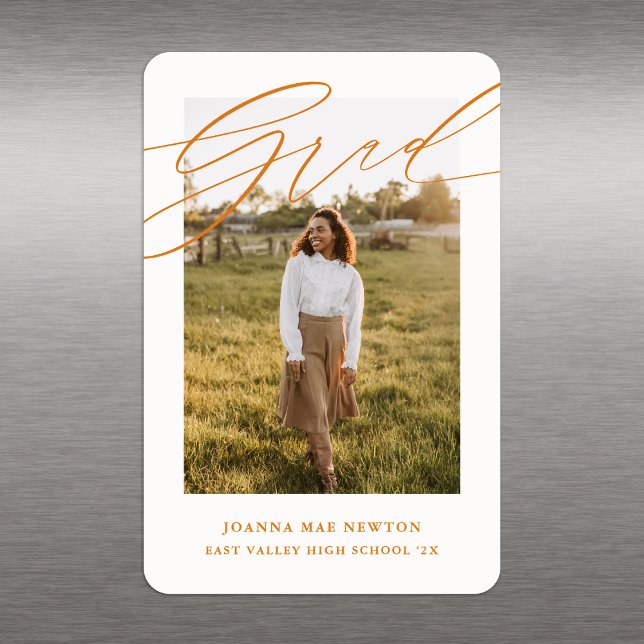 Simple Script Orange Photo Graduation Announcement Magnet (Creator Uploaded)