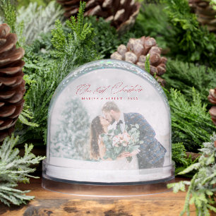 Simple Script Our First Christmas Wedding Photo Snowglobe