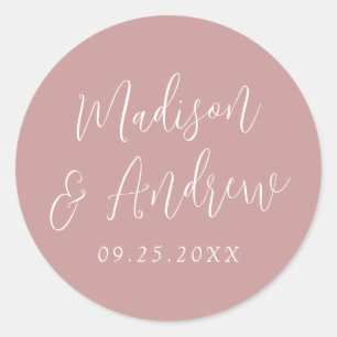 Simple Script Personalized Dusty Rose Wedding Classic Round Sticker