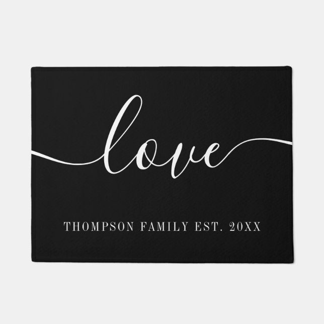 Simple Script Personalized Family Name Love Doormat (Front)