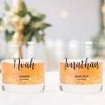 Simple Script Personalized Groomsmen Wedding Party Whiskey Glass<br><div class="desc">Looking for a simple, classic yet trendy gift for your bridal party? These elegant whiskey glasses are a practical gift that they can use even after your wedding day! Text pictured in black script typography. All text, including title, date and names, can be changed. You can change the title to...</div>