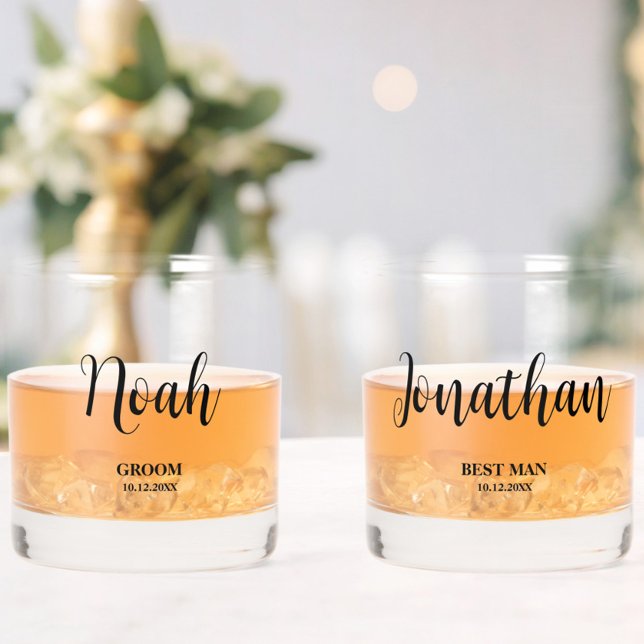 Simple Script Personalized Groomsmen Wedding Party Whiskey Glass (Creator Uploaded)