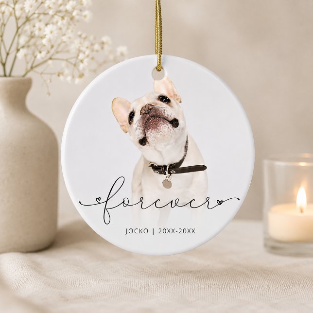 Simple Script Personalized Pet Memorial Photo Ceramic Ornament (Creator Uploaded)