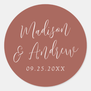 Simple Script Personalized Rust Wedding Classic Round Sticker