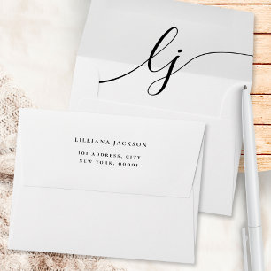 Simple Script Personalized Stationery Black White Envelope