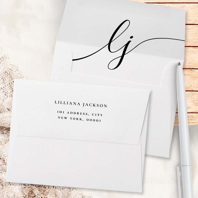Simple Script Personalized Stationery Black White Envelope (Creator Uploaded)