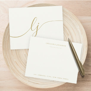 Simple Script Personalized Stationery Ivory Gold Card