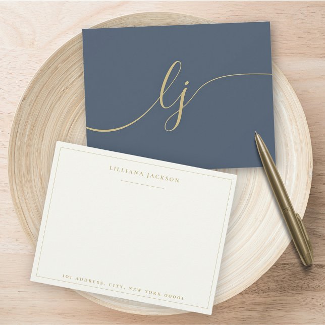 Simple Script Personalized Stationery Navy & Gold Card (Creator Uploaded)
