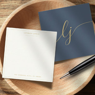 Simple Script Personalized Stationery Navy Gold Card