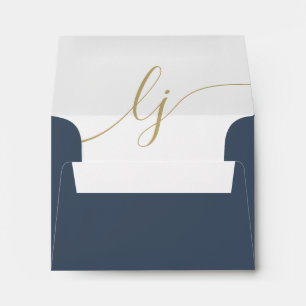 Simple Script Personalized Stationery Navy Gold Envelope