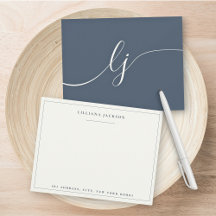 Simple Script Personalized Stationery Navy & Ivory