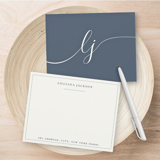 Simple Script Personalized Stationery Navy & Ivory Card (Creator Uploaded)