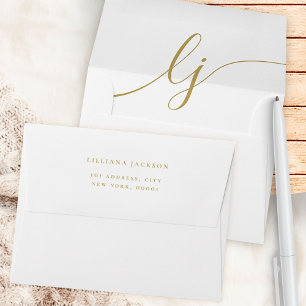 Simple Script Personalized Stationery White Gold Envelope