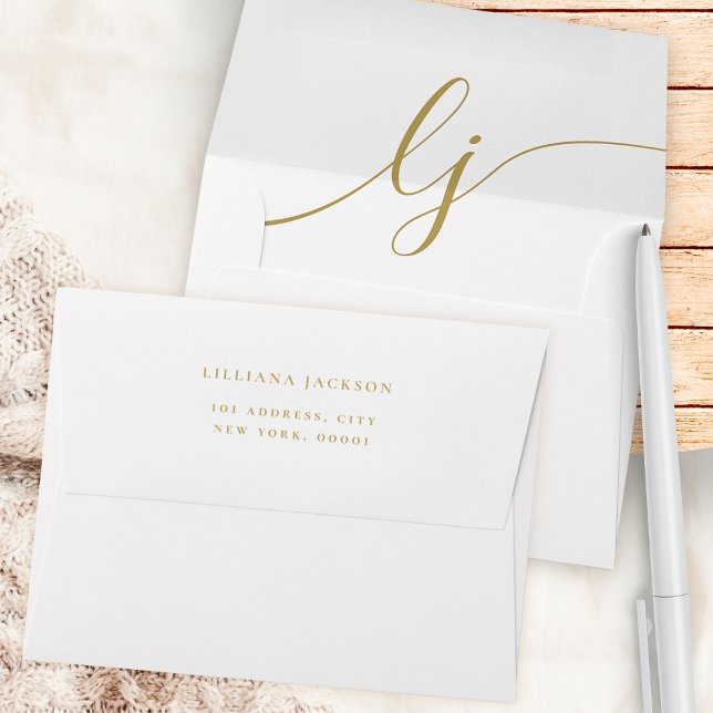 Simple Script Personalized Stationery White Gold Envelope (Creator Uploaded)