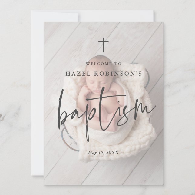 Simple Script  Photo Baptism Welcome Invitation (Front)