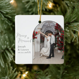 Simple Script Photo Christmas Merry Married Ceramic Ornament