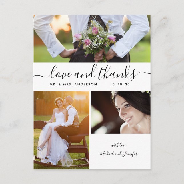 Simple Script Photo Collage Wedding Thank You Post Postcard (Front)