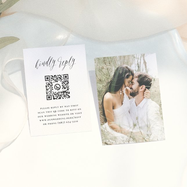 Simple Script Photo QR Code Wedding RSVP Enclosure Card (Creator Uploaded)