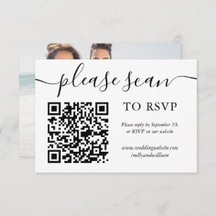 Simple Script Photo Wedding RSVP QR Code Cards