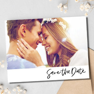 Simple Script Photo Wedding Save the Date Announcement Postcard