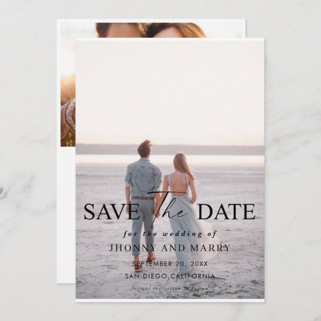 Simple Script Photo Wedding save the date cards (Front/Back)