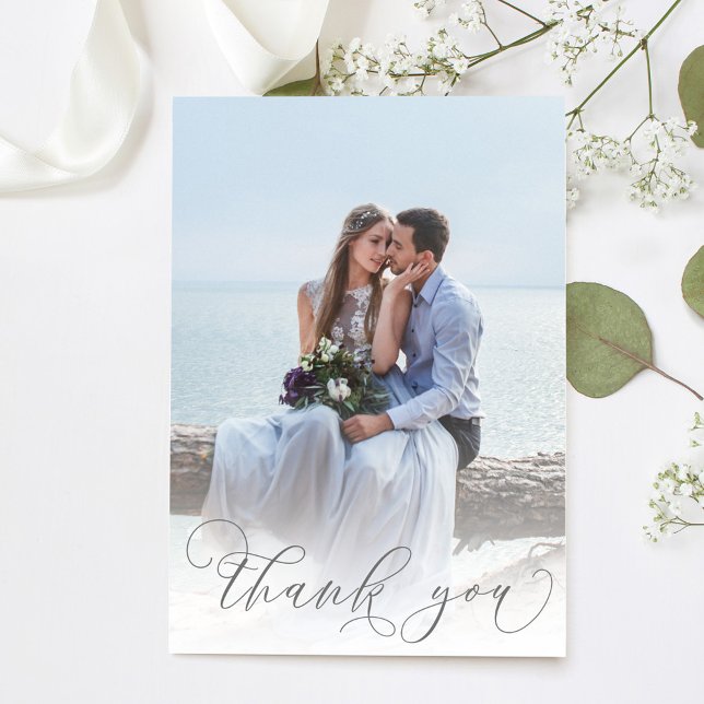 Simple Script Photo Wedding Thank You  Card (Elegant wedding thank you card with a 2 photo template)