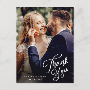 Simple Script Photo Wedding Thank You Postcard
