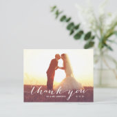 Simple Script Photo Wedding Thank You Postcard (Standing Front)