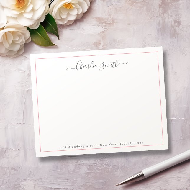 Simple script pink border personalized stationery card (Simple script pink border personalized stationery note card)