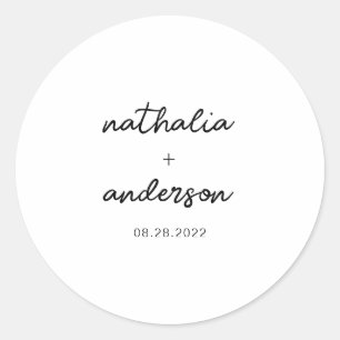 Simple Script Plain White Wedding Classic Round Sticker