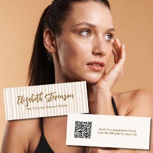 Simple Script Preppy QR Code Girly Tan Brown Mini Business Card
