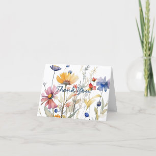 Simple Script Pretty Boho Wildflowers Thank You Card