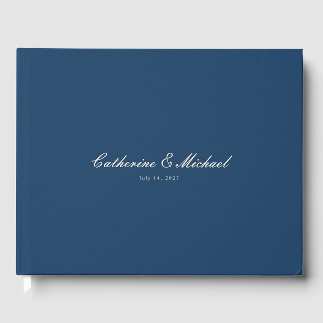 Simple Script Pretty Navy Blue Wedding Guest Book (Front)